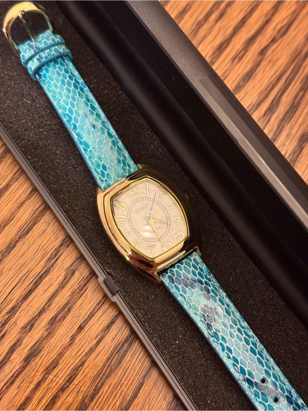 Gossip | Gold Watch with Turquoise Snake-Print Strap